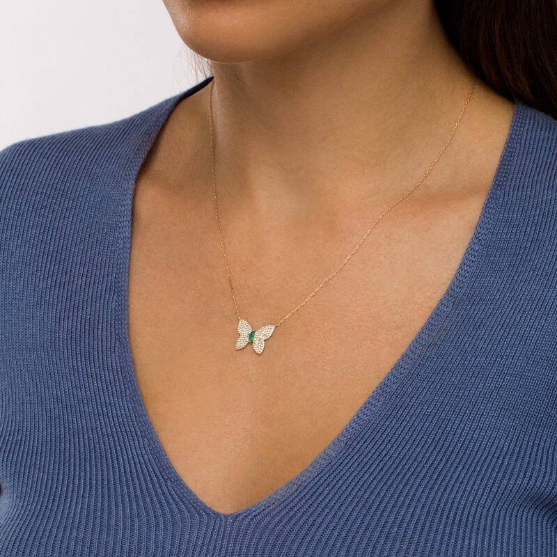 Main Image 2 of Marquise Emerald and White Topaz Butterfly Necklace in 10K Gold