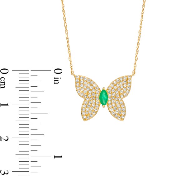 Marquise Emerald and White Topaz Butterfly Necklace in 10K Gold