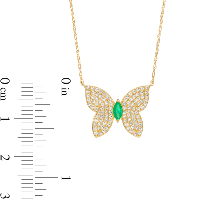 Main Image 3 of Marquise Emerald and White Topaz Butterfly Necklace in 10K Gold