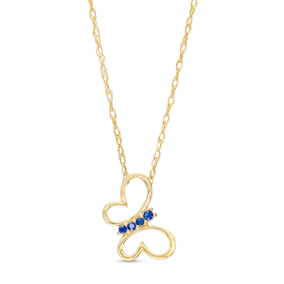 Blue Sapphire Tilted Butterfly Outline Pendant in 10K Gold