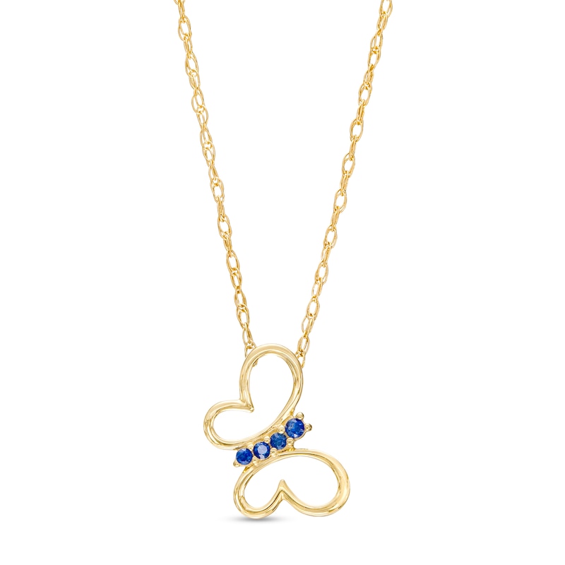 Main Image 1 of Blue Sapphire Tilted Butterfly Outline Pendant in 10K Gold