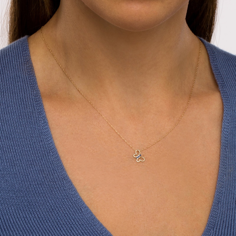 Main Image 2 of Blue Sapphire Tilted Butterfly Outline Pendant in 10K Gold