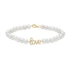 Thumbnail Image 1 of 5.0mm Freshwater Cultured Pearl Strand with Cursive "love" Bracelet in Sterling Silver with 14K Gold Plate-7.5"