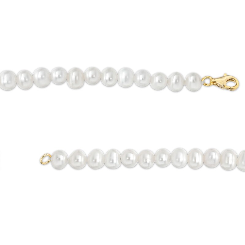 Main Image 3 of 5.0mm Freshwater Cultured Pearl Strand with Cursive "love" Bracelet in Sterling Silver with 14K Gold Plate-7.5"