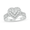 Thumbnail Image 1 of 1 CT. T.W. Heart-Shaped Multi-Diamond Frame Triple Row Tapered Shank Vintage-Style Engagement Ring in 10K White Gold