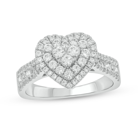 1 CT. T.w. Heart-Shaped Multi-Diamond Frame Triple Row Tapered Shank Vintage-Style Engagement Ring in 10K White Gold