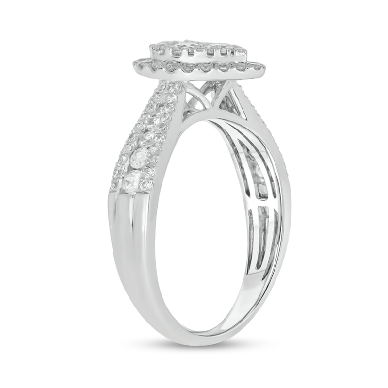 Main Image 2 of 1 CT. T.W. Pear-Shaped Multi-Diamond Frame Triple Row Tapered Shank Engagement Ring in 10K White Gold