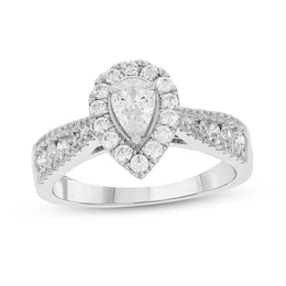 1 CT. T.W. Pear-Shaped Diamond Frame Triple Row Tapered Shank Vintage-Style Engagement Ring in 10K White Gold