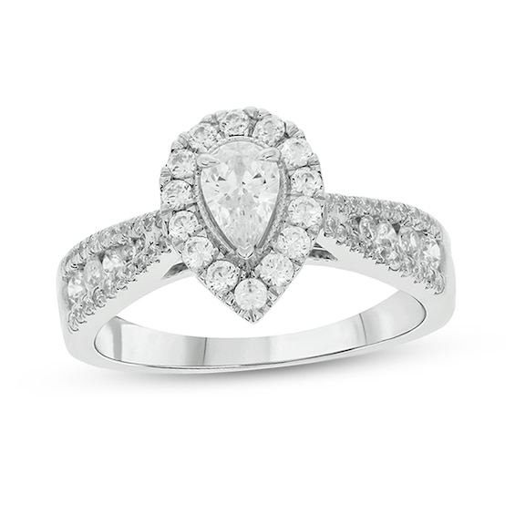 1 CT. T.w. Pear-Shaped Diamond Frame Triple Row Tapered Shank Vintage-Style Engagement Ring in 10K White Gold