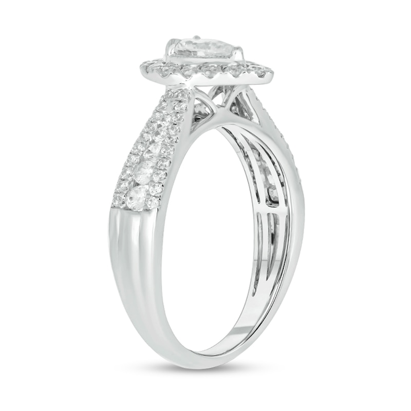 Main Image 2 of 1 CT. T.W. Pear-Shaped Diamond Frame Triple Row Tapered Shank Vintage-Style Engagement Ring in 10K White Gold
