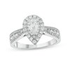 Thumbnail Image 1 of 1 CT. T.W. Pear-Shaped Diamond Double Frame Triple Row Tapered Shank Engagement Ring in 10K White Gold