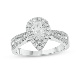 1 CT. T.W. Pear-Shaped Diamond Double Frame Triple Row Tapered Shank Engagement Ring in 10K White Gold