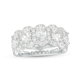 3 CT. T.W. Certified Oval Lab-Created Diamond Frame Five Stone Ring in 14K White Gold (F/VS2)