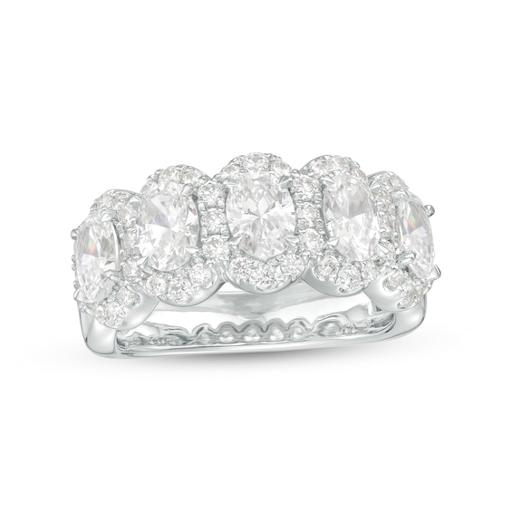3 CT. T.w. Certified Oval Lab-Grown Diamond Frame Five Stone Ring in 14K White Gold (F/Vs2)