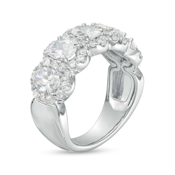 3 CT. T.w. Certified Oval Lab-Grown Diamond Frame Five Stone Ring in 14K White Gold (F/Vs2)