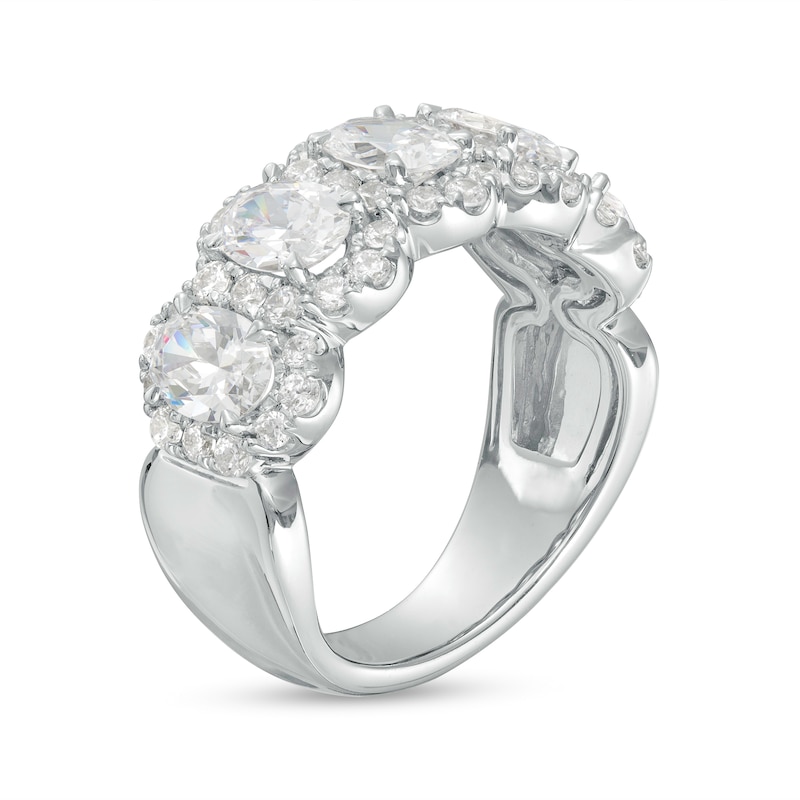 3 CT. T.W. Certified Oval Lab-Created Diamond Frame Five Stone Ring in 14K White Gold (F/VS2)