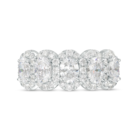 3 CT. T.w. Certified Oval Lab-Grown Diamond Frame Five Stone Ring in 14K White Gold (F/Vs2)