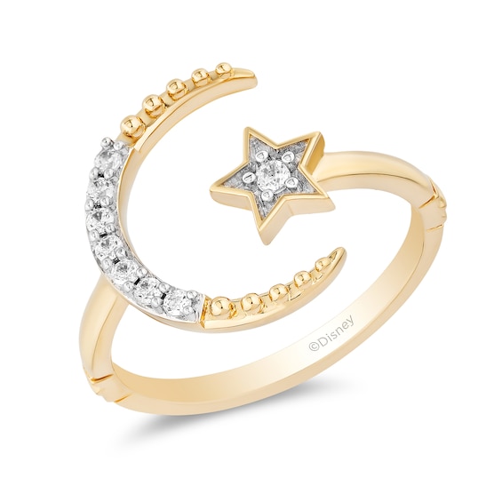 Enchanted Disney Jasmine 1/8 CT. T.w. Diamond Star and Moon Ring in 10K Gold