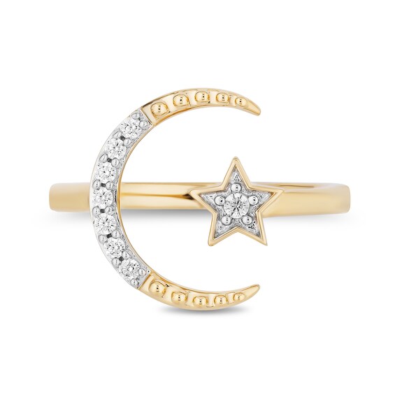 Enchanted Disney Jasmine 1/8 CT. T.w. Diamond Star and Moon Ring in 10K Gold
