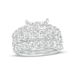5 CT. T.W. Quad Certified Princess-Cut Lab-Created Diamond Three Piece Bridal Set in 14K White Gold (F/VS2)