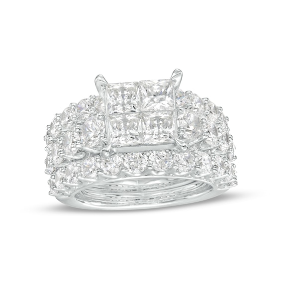 5 CT. T.w. Quad Certified Princess-Cut Lab-Grown Diamond Three Piece Bridal Set in 14K White Gold (F/Vs2)