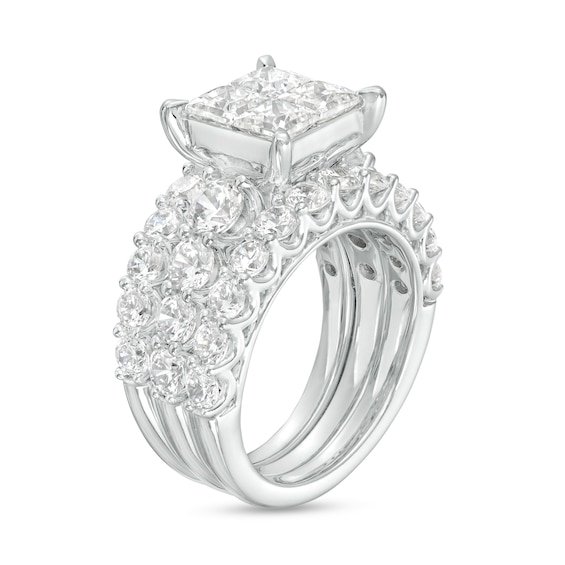 5 CT. T.w. Quad Certified Princess-Cut Lab-Grown Diamond Three Piece Bridal Set in 14K White Gold (F/Vs2)