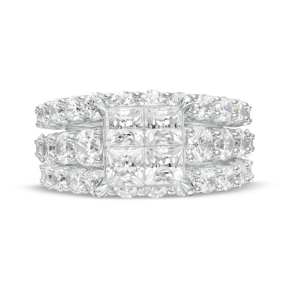 5 CT. T.w. Quad Certified Princess-Cut Lab-Grown Diamond Three Piece Bridal Set in 14K White Gold (F/Vs2)