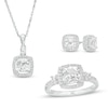 Thumbnail Image 0 of Cushion-Cut White Lab-Created Sapphire Frame Pendant, Earrings and Ring Set in Sterling Silver