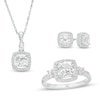 Thumbnail Image 1 of Cushion-Cut White Lab-Created Sapphire Frame Pendant, Earrings and Ring Set in Sterling Silver
