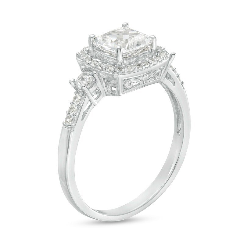 Main Image 3 of Cushion-Cut White Lab-Created Sapphire Frame Pendant, Earrings and Ring Set in Sterling Silver