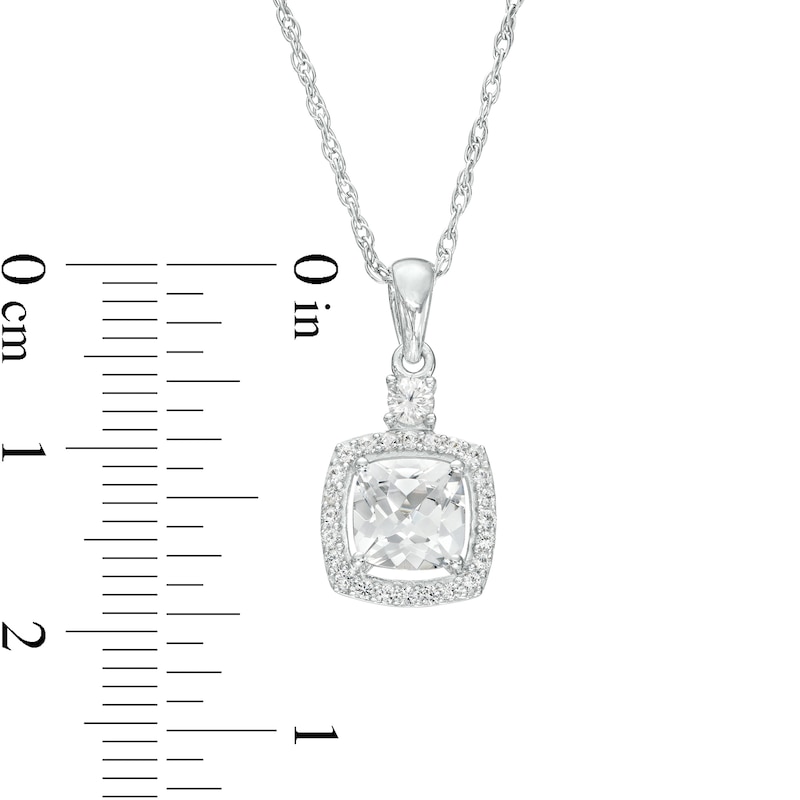 Main Image 4 of Cushion-Cut White Lab-Created Sapphire Frame Pendant, Earrings and Ring Set in Sterling Silver