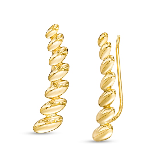 Graduated Rice Bead Curved Crawler Earrings in 10K Gold