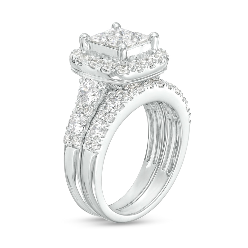 Main Image 2 of 3 CT. T.W. Quad Certified Princess-Cut Lab-Grown Diamond Cushion Frame Bridal Set in 14K White Gold (F/VS2)