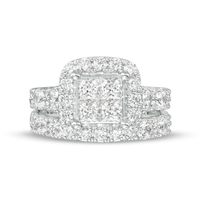 Main Image 3 of 3 CT. T.W. Quad Certified Princess-Cut Lab-Grown Diamond Cushion Frame Bridal Set in 14K White Gold (F/VS2)