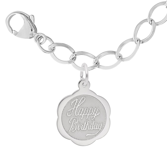 Rembrandt CharmsÂ® "Happy Birthday" Scallop Edge Disc Bracelet in Sterling Silver
