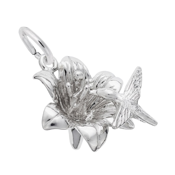 Rembrandt CharmsÂ® Hibiscus Flower with Hummingbird in Sterling Silver