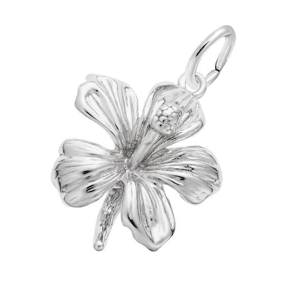 CLEARANCE Hibiscus Flower Charms in Silver Finish Package of 4