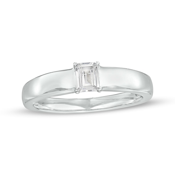 1/2 CT. Certified Emerald-Cut Lab-Grown Diamond Solitaire Wedding Band in 14K White Gold (F/Vs2)