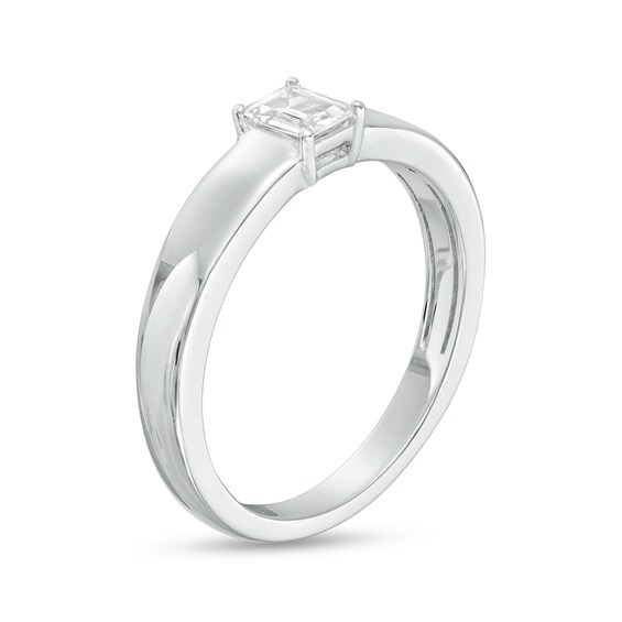 1/2 CT. Certified Emerald-Cut Lab-Grown Diamond Solitaire Wedding Band in 14K White Gold (F/Vs2)