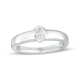1/2 CT. Certified Oval Lab-Grown Diamond Solitaire Wedding Band in 14K White Gold (F/VS2)
