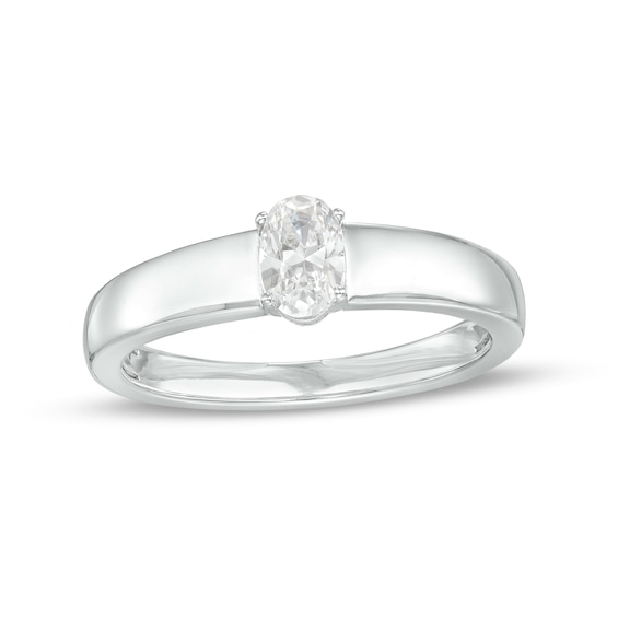 1/2 CT. Certified Oval Lab-Grown Diamond Solitaire Wedding Band in 14K White Gold (F/Vs2)