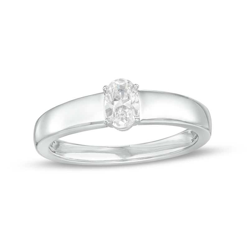 Main Image 1 of 1/2 CT. Certified Oval Lab-Grown Diamond Solitaire Wedding Band in 14K White Gold (F/VS2)