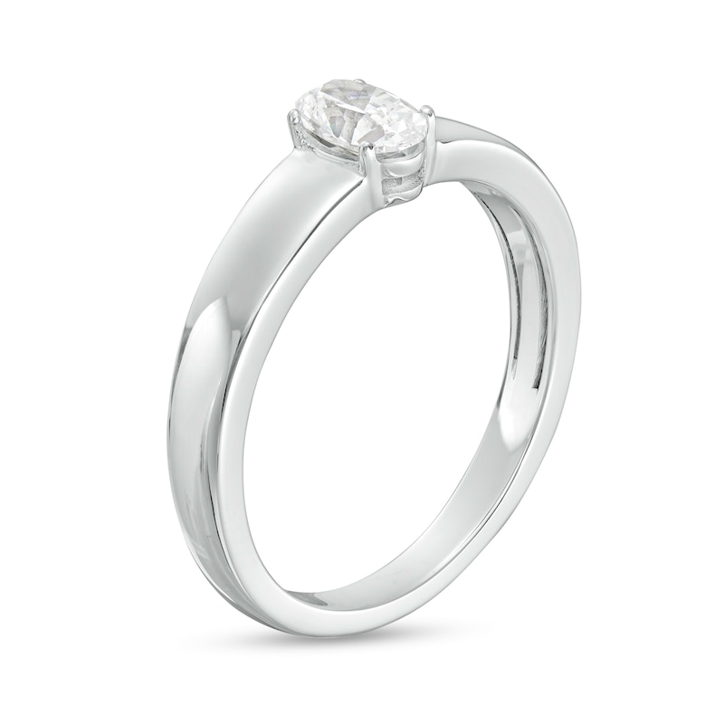 Main Image 2 of 1/2 CT. Certified Oval Lab-Grown Diamond Solitaire Wedding Band in 14K White Gold (F/VS2)