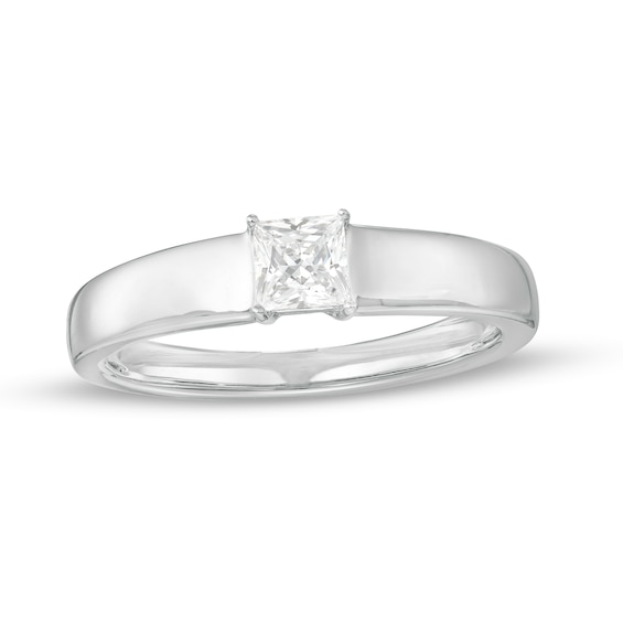 1/2 CT. Certified Square-Cut Lab-Grown Diamond Solitaire Wedding Band in 14K White Gold (F/Vs2)
