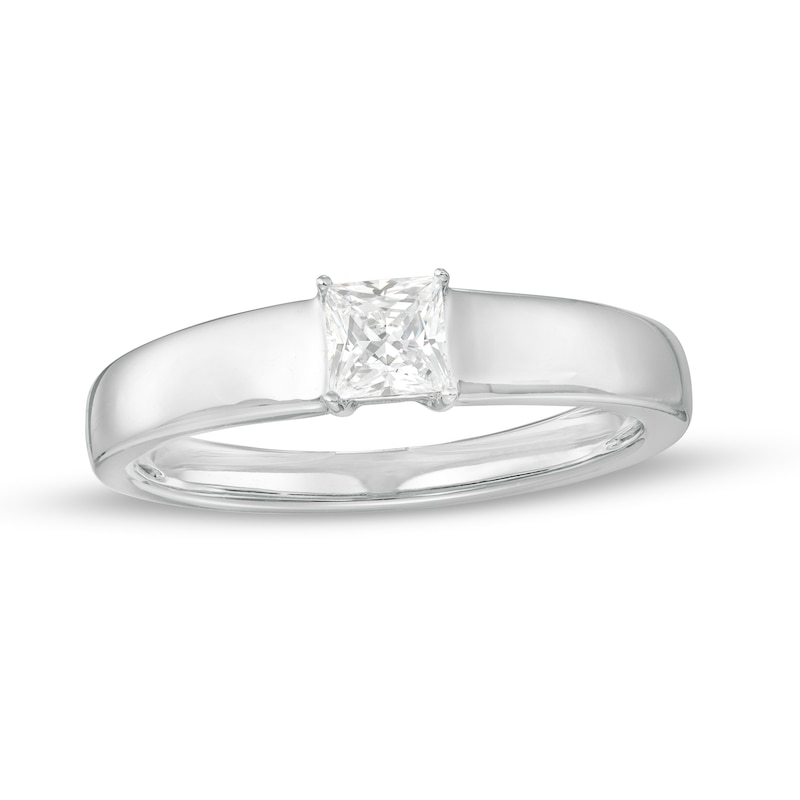 Main Image 1 of 1/2 CT. Certified Square-Cut Lab-Grown Diamond Solitaire Wedding Band in 14K White Gold (F/VS2)