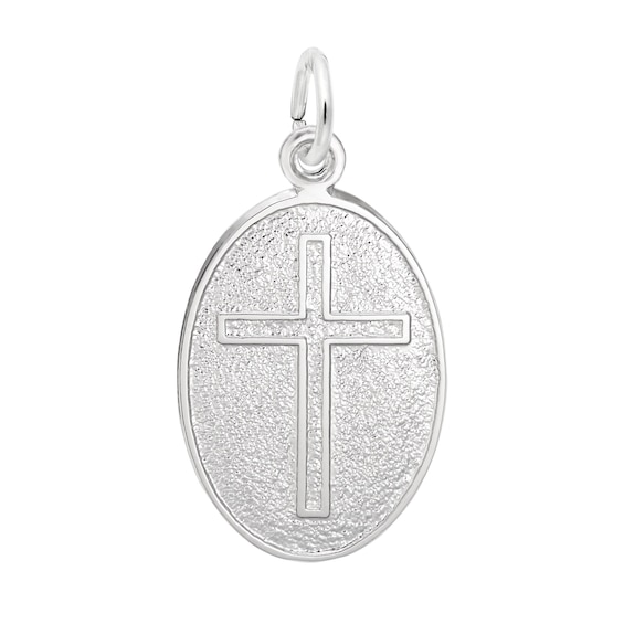 Rembrandt CharmsÂ® Textured Oval Cross Tag in Sterling Silver