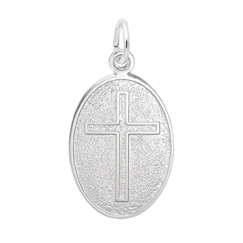 Rembrandt Charms® Textured Oval Cross Tag in Sterling Silver