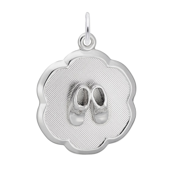 Rembrandt CharmsÂ® Bronze-Style Baby Shoes Scallop Edge Disc in Sterling Silver