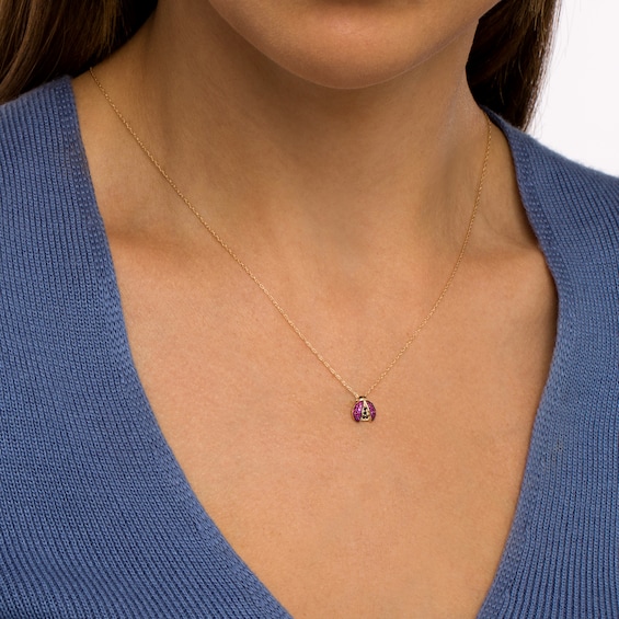 Certified Ruby and Black Sapphire Ladybug Pendant in 10K Gold