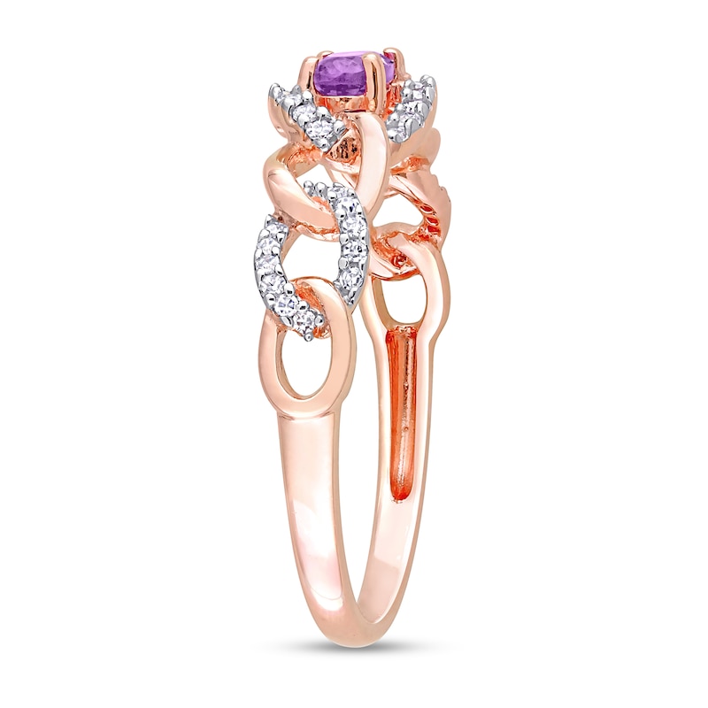 Main Image 3 of Sideways Oval Amethyst and 1/8 CT. T.W. Diamond Chain Link Ring in 10K Rose Gold